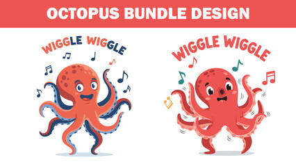 Two cartoon octopuses dancing with musical notes around them bundle design