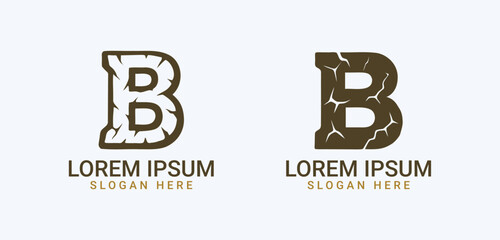 Cracked Letter B Logo Set Rock Texture Alphabet and Bold Typography Icons

