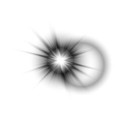 Realistic Black Glowing Flash with Rays and Circular Optical Halo on Transparent Background