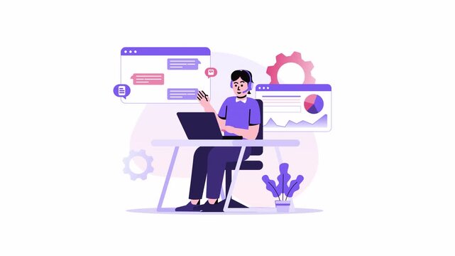 man working on laptop animation vector charts, focused and productive. Suitable for corporate, business, data analysis concepts.