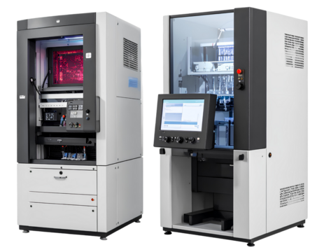 Genetic sequencing machine bundle with two variations isolated on a transparent background.