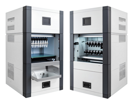 Genetic sequencing machine bundle with two variations isolated on a transparent background.