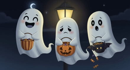Ghostly Trick-or-Treaters A Halloween Night Out with Cute Spirits