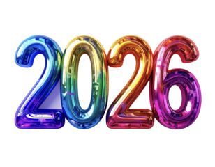 3D Colorful 2026 New Year Celebration — Transparent Background