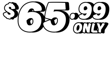 Obraz premium price tag $65.99 dollars sign symbol on transparent background. 3d white color Perfect for advertising, sale banners, product promotion, discount labels, and e-commerce graphics design elements.