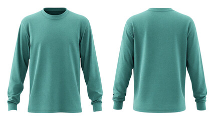 Teal long-sleeve crew neck shirt, front and back views