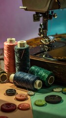 Vintage sewing machine and threads