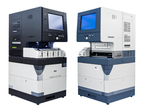 Genetic sequencing machine bundle with two variations isolated on a transparent background.