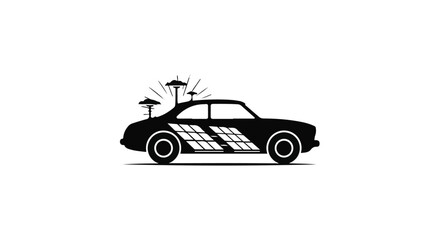 Naklejka premium Retro car with solar panels and antennas, representing futuristic technology and classic design.