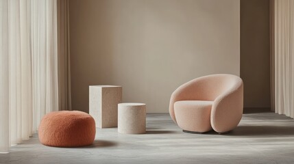 Beige room, modern furniture,  soft lighting, interior design, home decor