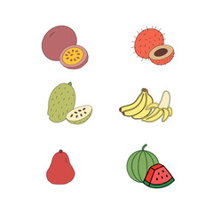 set of fruits. Tropical Essence Fruit Collection. Elegant Exotic Fruits Illustration. Pineapple Series Continuation Vector. Summer Freshness in Tropical Colors. Artistic Fruit Mix Flat Design. 