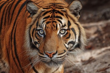 Naklejka premium Colorful Tiger Stripes. Vibrant Tiger Head Against a Grunge Background