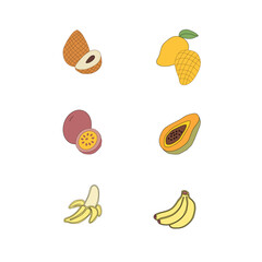 set of fruits. Tropical Essence Fruit Collection. Elegant Exotic Fruits Illustration. Pineapple Series Continuation Vector. Summer Freshness in Tropical Colors. Artistic Fruit Mix Flat Design. 