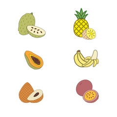 set of fruits. Tropical Essence Fruit Collection. Elegant Exotic Fruits Illustration. Pineapple Series Continuation Vector. Summer Freshness in Tropical Colors. Artistic Fruit Mix Flat Design. 