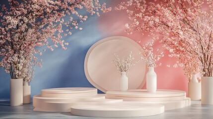 Pastel cherry blossom podium display background