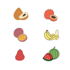 set of fruits. Tropical Essence Fruit Collection. Elegant Exotic Fruits Illustration. Pineapple Series Continuation Vector. Summer Freshness in Tropical Colors. Artistic Fruit Mix Flat Design. 
