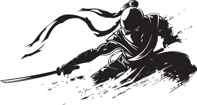 Samurai Ninja Sword Battle Silhouettes