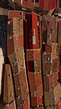  Aerial view of ancient streets and houses of the historic center of the city of Hyeres in the Var department on the azure coast