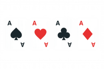 Four aces playing cards displaying spade, heart, club, and diamond suits for gambling game concepts