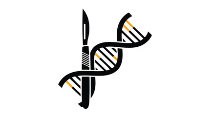 Surgical scalpel intersects with DNA helix, symbolizing genetic surgery and medical research.