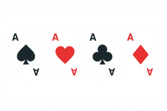 Four aces playing cards displaying spade, heart, club, and diamond suits for gambling game concepts