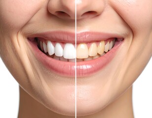 Comparison of teeth whitening process before and after treatment on a beautiful smile