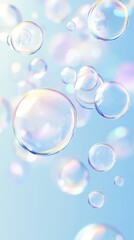 Transparent microscopic cells with glowing membranes floating in soft blue liquid, clean scientific concept of cellular health.
