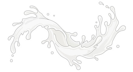 A dynamic vector illustration of a swirling splash of fresh white milk, white background