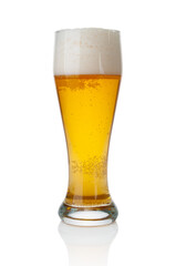 Beer glass close up isolated on white background