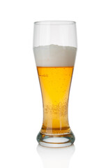 Beer glass close up isolated on white background