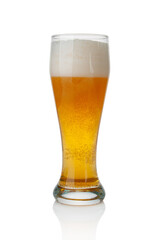 Beer glass close up isolated on white background