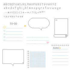 collection set of retro game 8bit pixel art text box speech bubble balloon with alphabet, flat design vector illustration