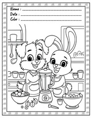 Fototapeta premium Fluffy Friends Coloring Page & Book for Adults and Kid. High resolution (300 DPI), Ready to print on standard 8.5x11-(A4) inch paper With (No Bleed), Black and White. Vector illustration