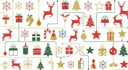 Festive Christmas vector background pattern with geometric winter holiday icons, white background