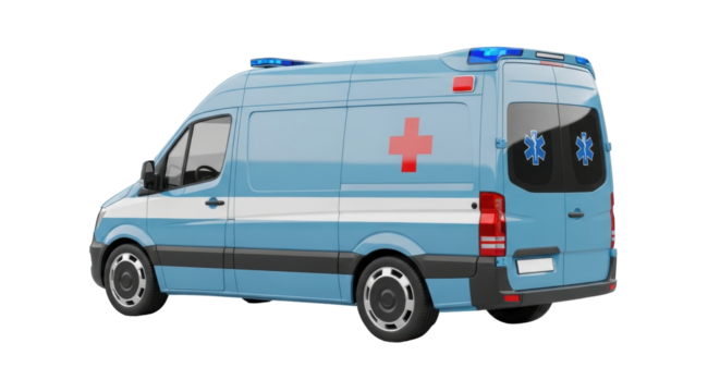 Isolated modern ambulance car with emergency lights, providing urgent medical assistance