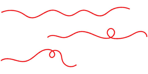  Isolated curved threads on white page. Isolated red curved thread on white background. Red thread icon sets on white background. Vector red thread set on white page. 