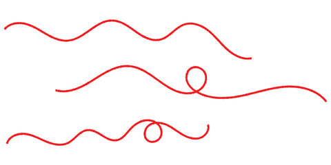  Isolated curved threads on white page. Isolated red curved thread on white background. Red thread icon sets on white background. Vector red thread set on white page. EPS 10. 