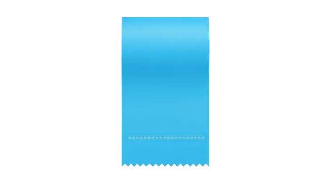 Isolated blue rectangular shape with serrated edge and a dotted line for art and design