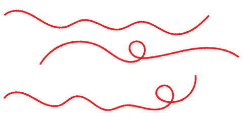 Red thread icon sets on white background. Isolated curved threads on white page. Isolated red curved thread on white background. EPS 10. 