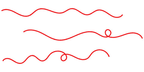 Red thread icon sets on white background. Isolated curved threads on white page. Isolated red curved thread on white background. EPS 10. 