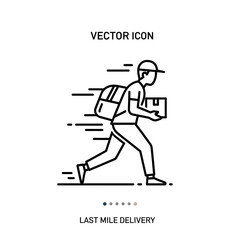 Last mile delivery vector icon of a running delivery man.