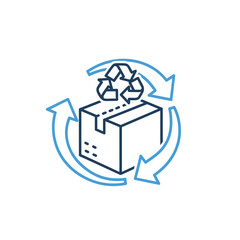 An illustration of a cardboard box with a recycling symbol and circular arrows indicating a sustainable process.