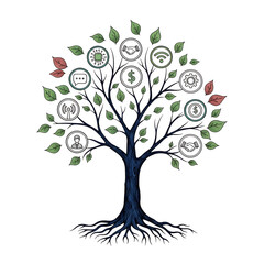 Digital growth tree symbolizing business development and innovation ideas