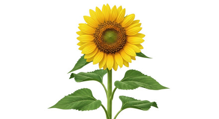 Obraz premium Isolated Sunflower standing tall, summer flower, plant, bloom, bright yellow petals, green leaves