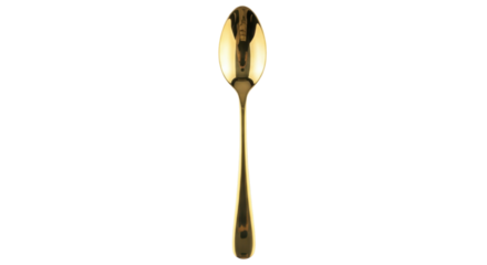 Isolated gold colored metal teaspoon for beverage preparation or food consumption tasks