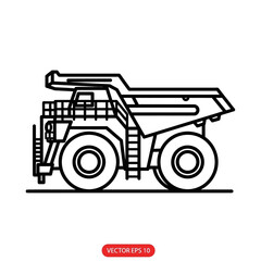 Industrial heavy equipment mining truck vector line icon.