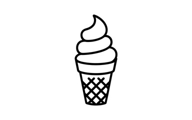 Simple black and white line drawing of a soft serve ice cream cone treat