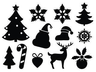 Vector art of collection of christmas design elements in black and white