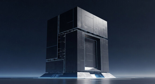 Futuristic cube structure abstract design modern architecture building technology digital art rendering