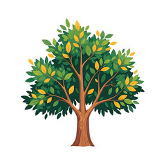 Vibrant deciduous tree with colorful autumn leaves and soft glowing lights against a dark backdrop